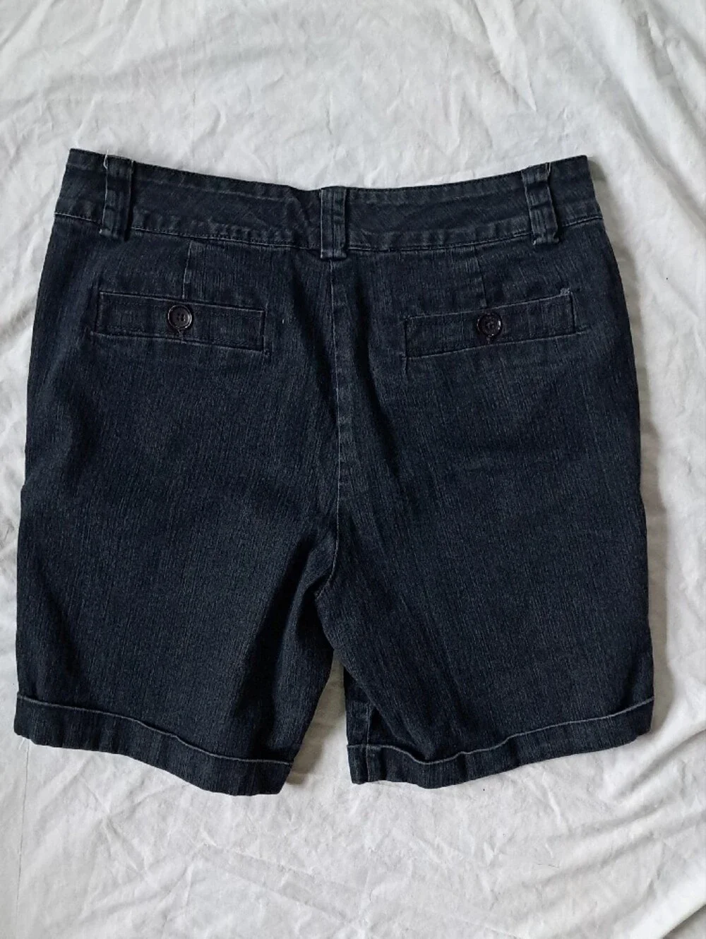 Indigo Dark Wash Button-Accent Denim Bermuda Shorts Chic Preppy Utility Size 12